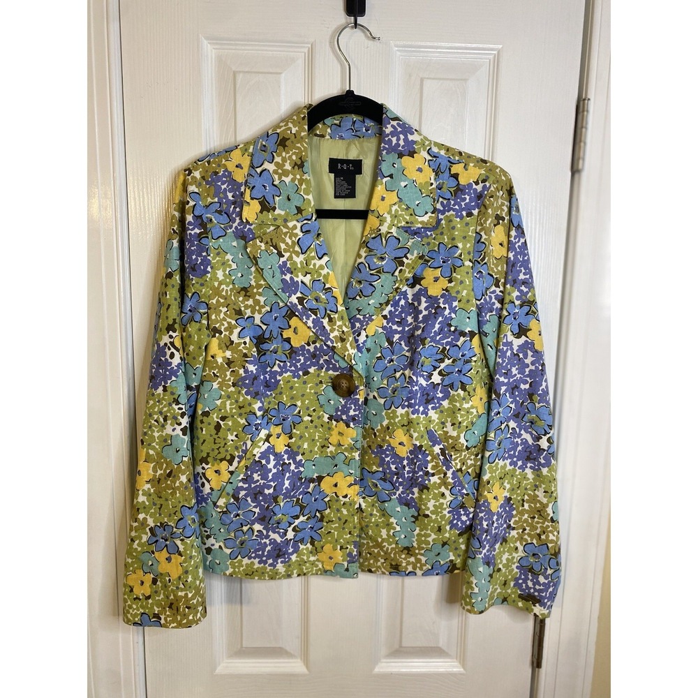 R Q T  Linen Blend One Button Floral Jacket/Blazer Size M